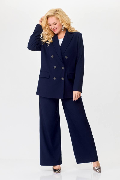 Деловой костюм 2-ка жакет и брюки из костюмной ткани Swallow 676.1 темно-синий - фото 3