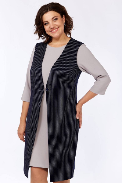Платье из текстиля с имитацией жилета и талиевыми вытачками Lady Style Classic 1174 темно-синий_с_серым - фото 3