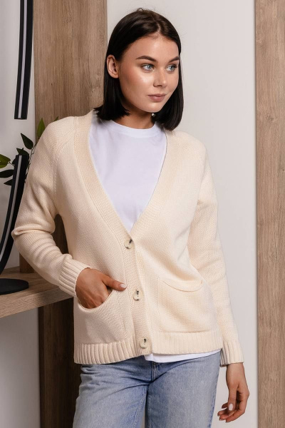 Бежевый кардиган из мягкого трикотажа Romgil 908ПТЗ экрю - фото 1