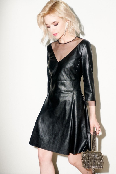 Платье приталенное из экокожи с расклешенными юбками BURVIN 8855-81 - фото 1