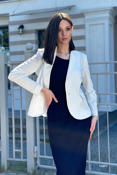 Демисезонный комплект: жакет и платье из вискозы Diva 1609 молочный+синий - фото 2