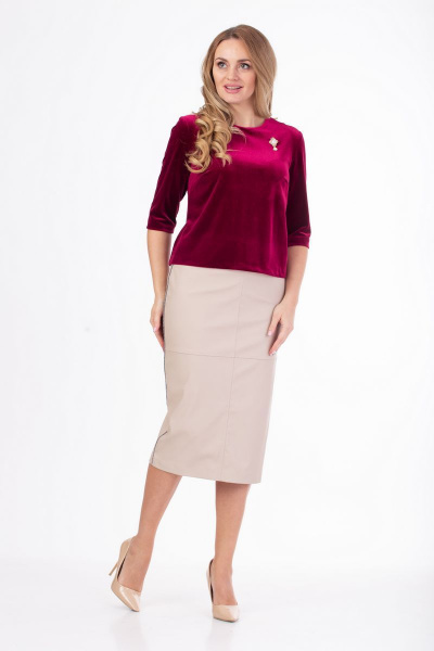 Блуза трансформер из вельвета с разъемными манжетами Anelli 604 бордо - фото 2