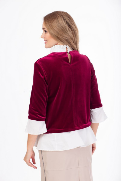 Блуза трансформер из вельвета с разъемными манжетами Anelli 604 бордо - фото 6