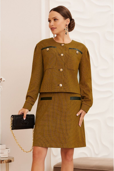 Деловой коричневый костюм юбка с жакетом Lissana 4782 - фото 2