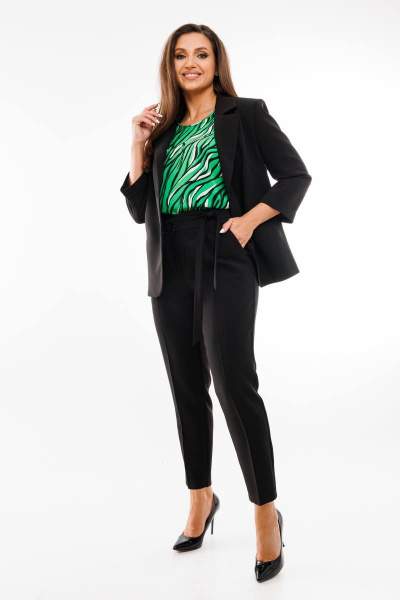 Трехпредметный деловой костюм из текстиля с топом SandyNa 130558 черный - фото 1