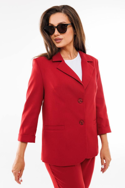 Демисезонный костюм 3-ка с жакетом и зауженными брюками SandyNa 130558 темно-красный - фото 9