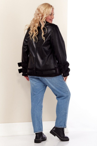 Короткая дубленка из экокожи с прорезными карманами Celentano 2039.2 черный - фото 5