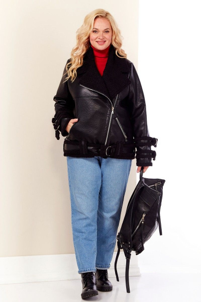 Короткая дубленка из экокожи с прорезными карманами Celentano 2039.2 черный - фото 1