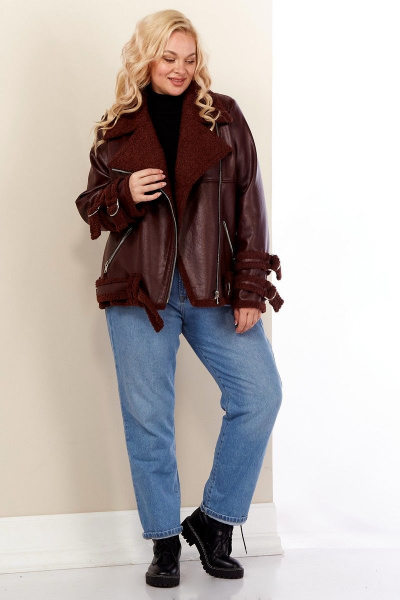 Короткая дубленка из экокожи с карманами Celentano 2039.2 шоколад - фото 8