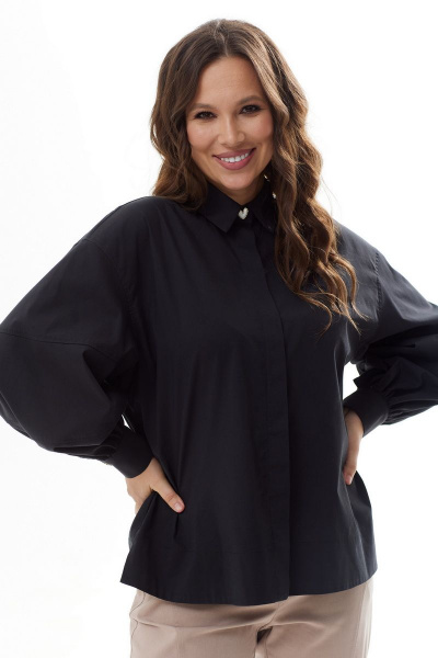 Блуза свободного кроя из хлопка с объемным рукавом Магия моды 2291 черный - фото 3