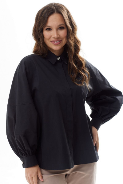 Блуза свободного кроя из хлопка с объемным рукавом Магия моды 2291 черный - фото 2