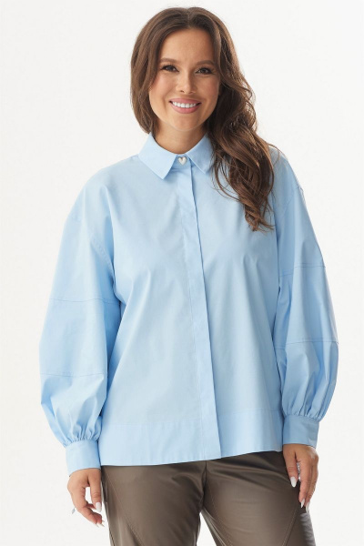 Блуза свободного кроя из хлопка с сердечным рукаворучем Магия моды 2291 голубой - фото 4