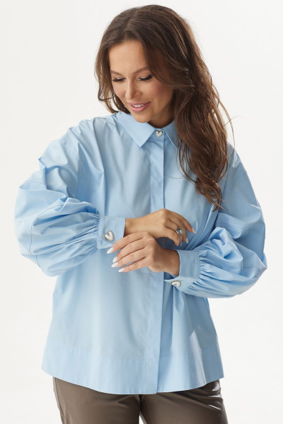 Блуза свободного кроя из хлопка с сердечным рукаворучем Магия моды 2291 голубой - фото 3