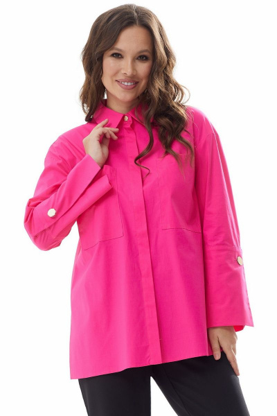 Блуза рубашечного кроя из хлопка с удлиненной манжетой Магия моды 2298 фуксия - фото 1
