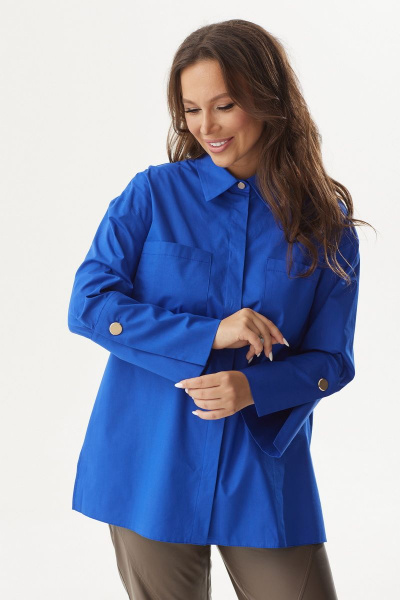Блуза рубашечного кроя из хлопка с удлиненным рукавом Магия моды 2298 синий - фото 4
