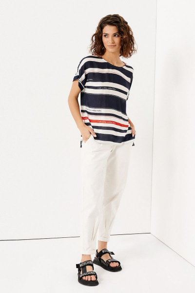 Блуза из вискозы с классическим рукавом для повседневного стиля Панда 102340w бело-синий - фото 1