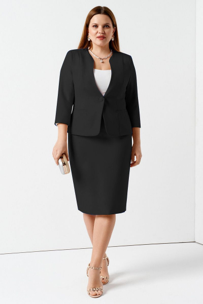 Деловой костюм из поливискозы с юбкой и жакетом Панда 108810w черный - фото 1