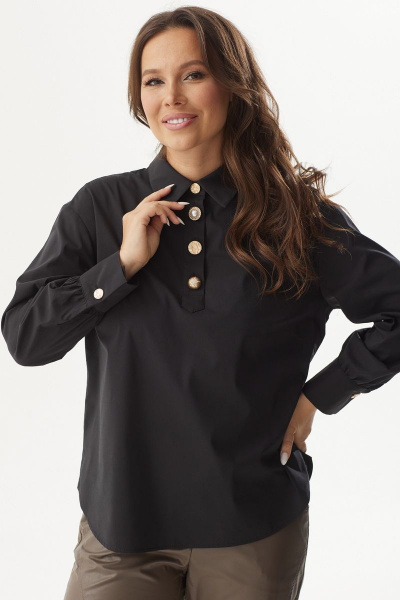Блуза свободного кроя из хлопка с классическим воротником Магия моды 2306 черный - фото 5