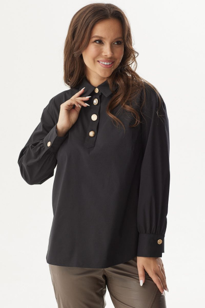 Блуза свободного кроя из хлопка с классическим воротником Магия моды 2306 черный - фото 4