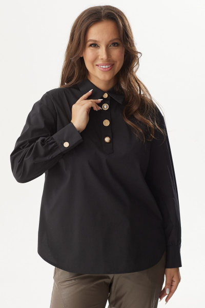 Блуза свободного кроя из хлопка с классическим воротником Магия моды 2306 черный - фото 3
