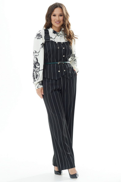 Элегантный костюм из трикотажа со юбкой и жакетом Магия моды 2134 черный_белый_нов - фото 6