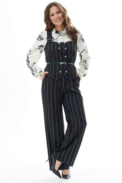 Элегантный костюм из трикотажа со юбкой и жакетом Магия моды 2134 черный_белый_нов - фото 1