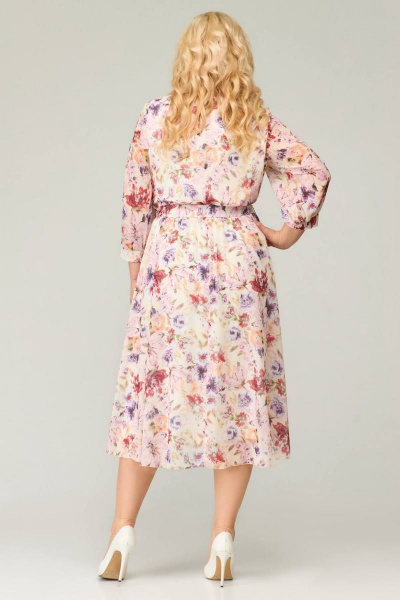 Приталенное шифоновое платье с рюшей и резинкой талии Slaviaelit 526 молочный - фото 2