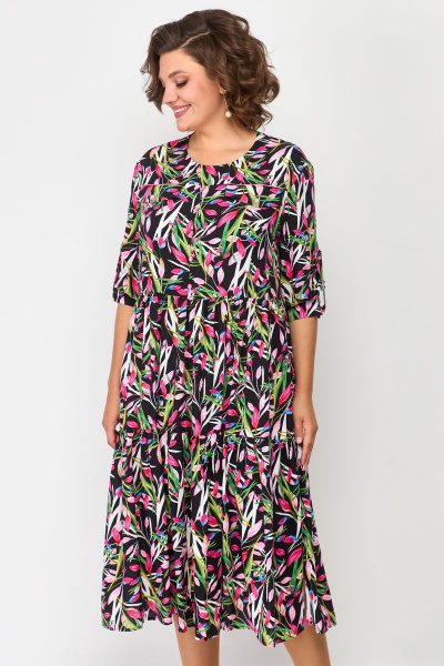 Платье бохо с кокеткой и валаном по низу Solomeya Lux 884 малиновый-мультиколор - фото 7