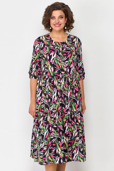 Платье бохо с кокеткой и валаном по низу Solomeya Lux 884 малиновый-мультиколор - фото 6