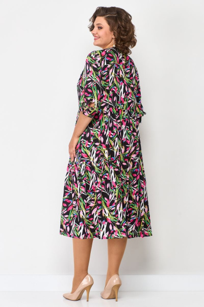 Платье бохо с кокеткой и валаном по низу Solomeya Lux 884 малиновый-мультиколор - фото 5