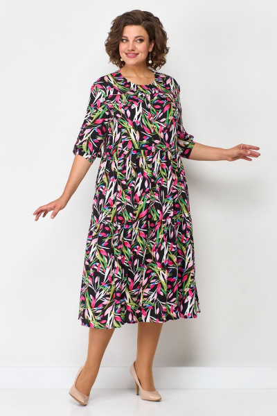 Платье бохо с кокеткой и валаном по низу Solomeya Lux 884 малиновый-мультиколор - фото 4