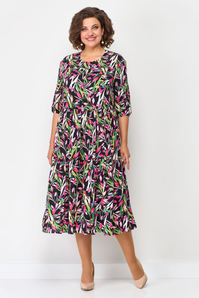 Платье бохо с кокеткой и валаном по низу Solomeya Lux 884 малиновый-мультиколор - фото 3