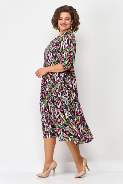 Платье бохо с кокеткой и валаном по низу Solomeya Lux 884 малиновый-мультиколор - фото 2