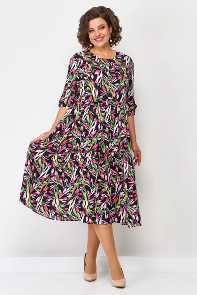 Платье бохо с кокеткой и валаном по низу Solomeya Lux 884 малиновый-мультиколор - фото 1