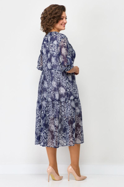 Платье свободного кроя из шифона с карманами Solomeya Lux 884 синий-белый - фото 4