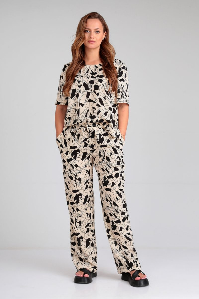 Блуза и брюки с эластичной тесьмой и карманами Liona Style 873 бежевый - фото 2