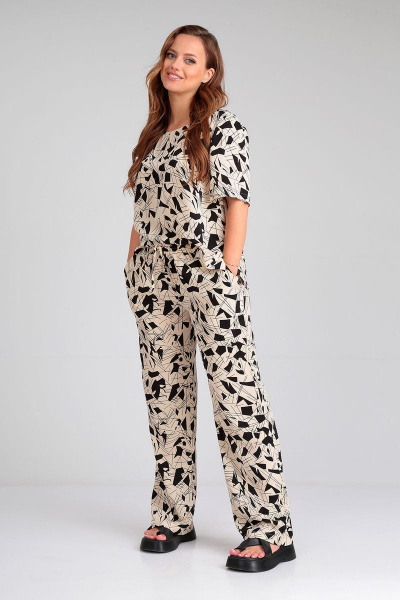 Блуза и брюки с эластичной тесьмой и карманами Liona Style 873 бежевый - фото 1