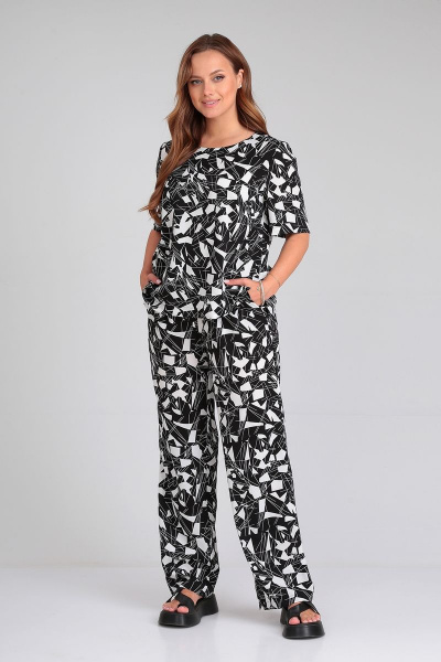 Комплект из блузона и брюк с нагрудными вытачками Liona Style 873 черный - фото 1