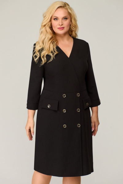 Деловое платье приталенного силуэта с имитацией запаха Svetlana-Style 1658 черный - фото 2