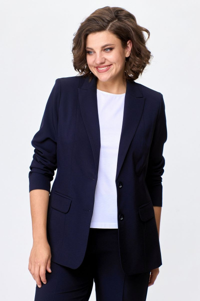 Деловой комплект с жакетом и брюками из текстиля БелЭльСтиль 203-2 78 22+596-2 79 22 темно-синий однотон - фото 8