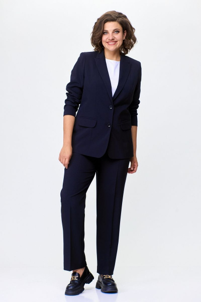 Деловой комплект с жакетом и брюками из текстиля БелЭльСтиль 203-2 78 22+596-2 79 22 темно-синий однотон - фото 7