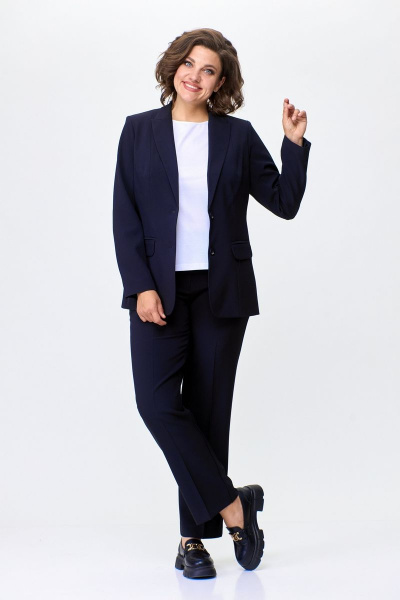 Деловой комплект с жакетом и брюками из текстиля БелЭльСтиль 203-2 78 22+596-2 79 22 темно-синий однотон - фото 3
