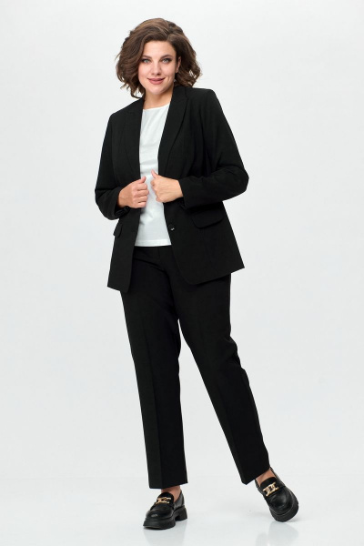Брюки и жакет из текстиля для делового образа БелЭльСтиль 203-2 78 22+596-2 79 22 черный однотон - фото 4