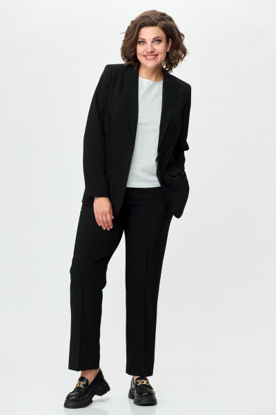 Брюки и жакет из текстиля для делового образа БелЭльСтиль 203-2 78 22+596-2 79 22 черный однотон - фото 1