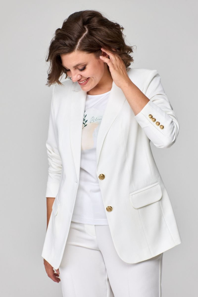 Жакет и брюки из текстиля для офиса, белый БелЭльСтиль 205-2 80 22+596-2 79 22 молочный однотон - фото 5