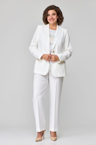 Жакет и брюки из текстиля для офиса, белый БелЭльСтиль 205-2 80 22+596-2 79 22 молочный однотон - фото 3