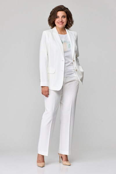 Жакет и брюки из текстиля для офиса, белый БелЭльСтиль 205-2 80 22+596-2 79 22 молочный однотон - фото 2