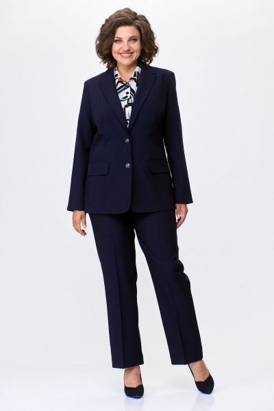Жакет и брюки из текстиля для офисного стиля, синий БелЭльСтиль 205-2 80 22+596-2 79 22 темно-синий однотон - фото 7