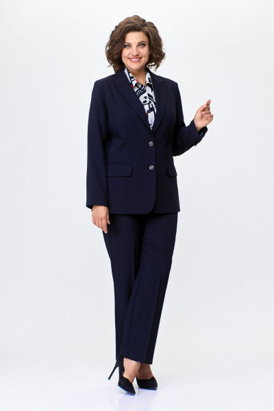 Жакет и брюки из текстиля для офисного стиля, синий БелЭльСтиль 205-2 80 22+596-2 79 22 темно-синий однотон - фото 6
