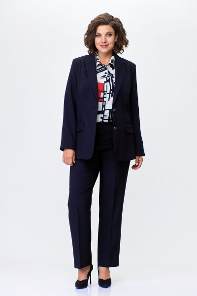 Жакет и брюки из текстиля для офисного стиля, синий БелЭльСтиль 205-2 80 22+596-2 79 22 темно-синий однотон - фото 4